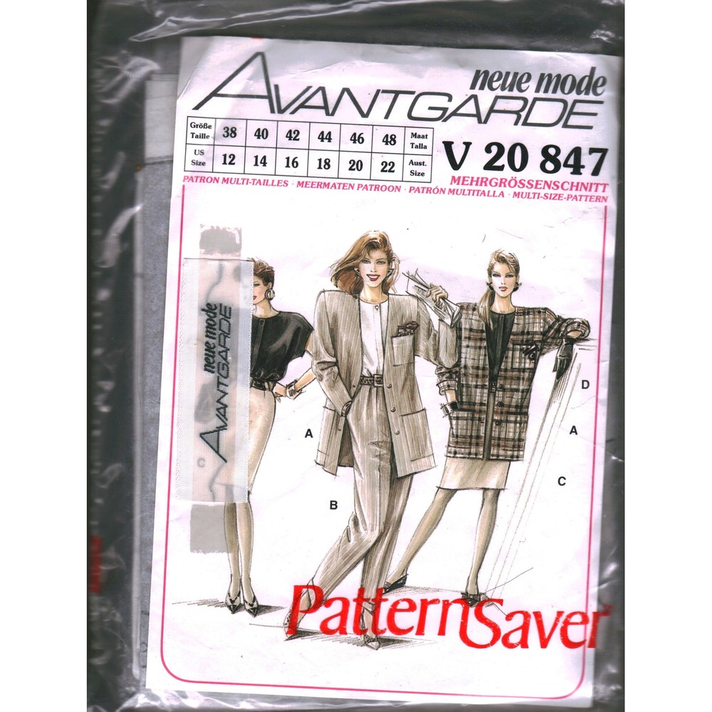 Neue Mode Avantgarde V 20 847 Sewing Pattern Blazer Skirt Pants Sizes 12-22